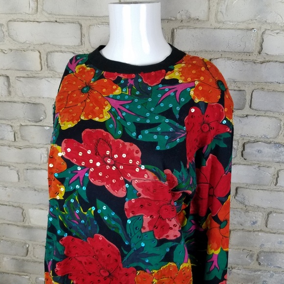 Shenanigans Womens Shirt Sz M Orange Green Floral - Picture 5 of 8